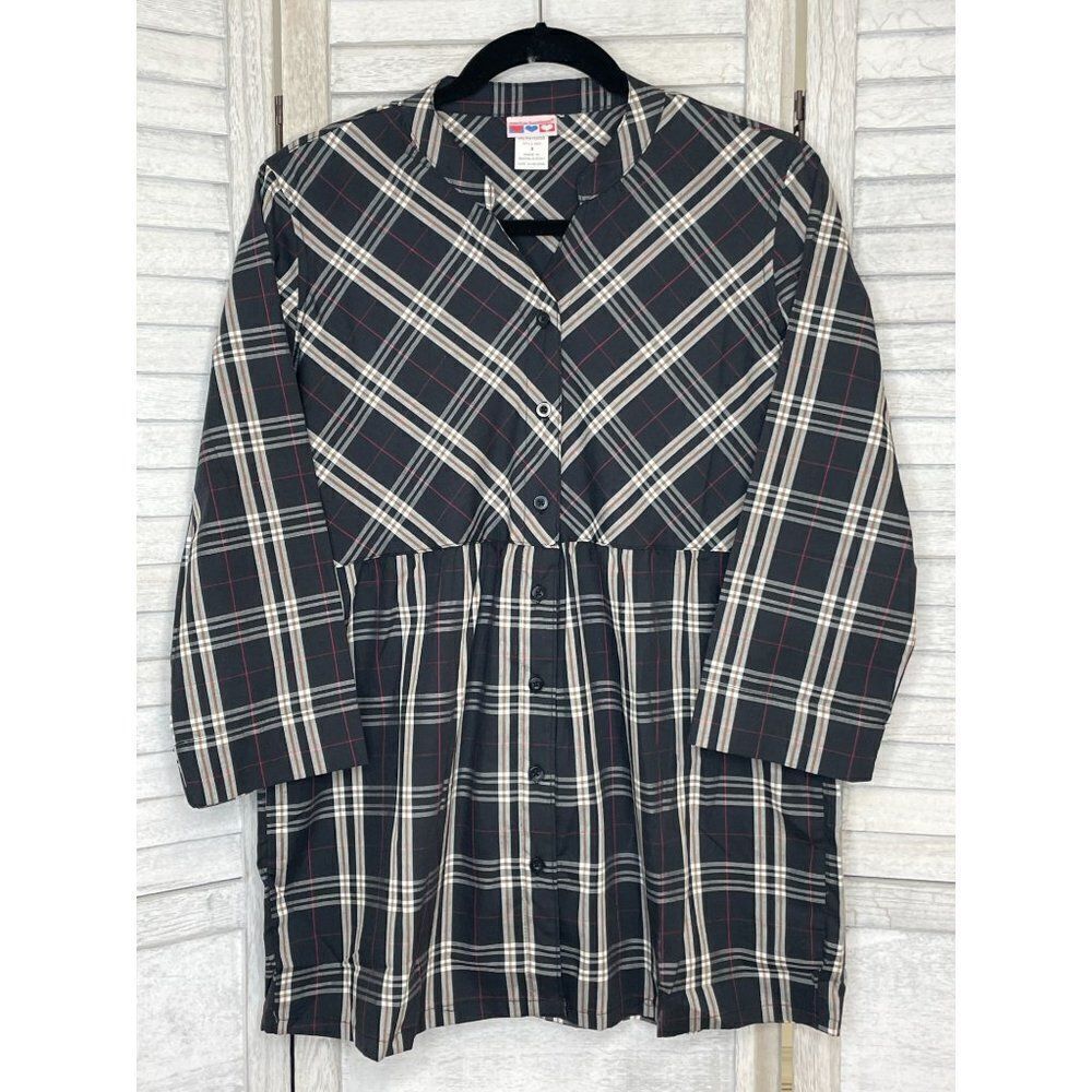 American Sweetheart Black Plaid Top Long Sleeve Size Small NEW